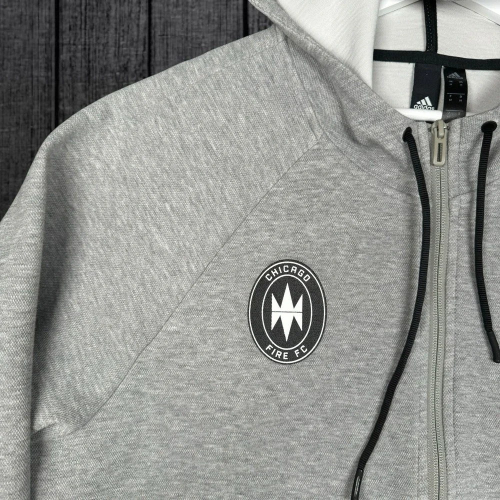 Adidas Chicago Fire FC Gray Full Zip Hoodie - Men's Medium